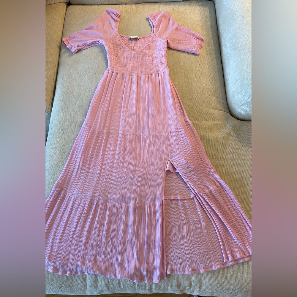 Abercrombie & Fitch Women's Short-Sleeve Midi Dress Textured Light Pink, Size S